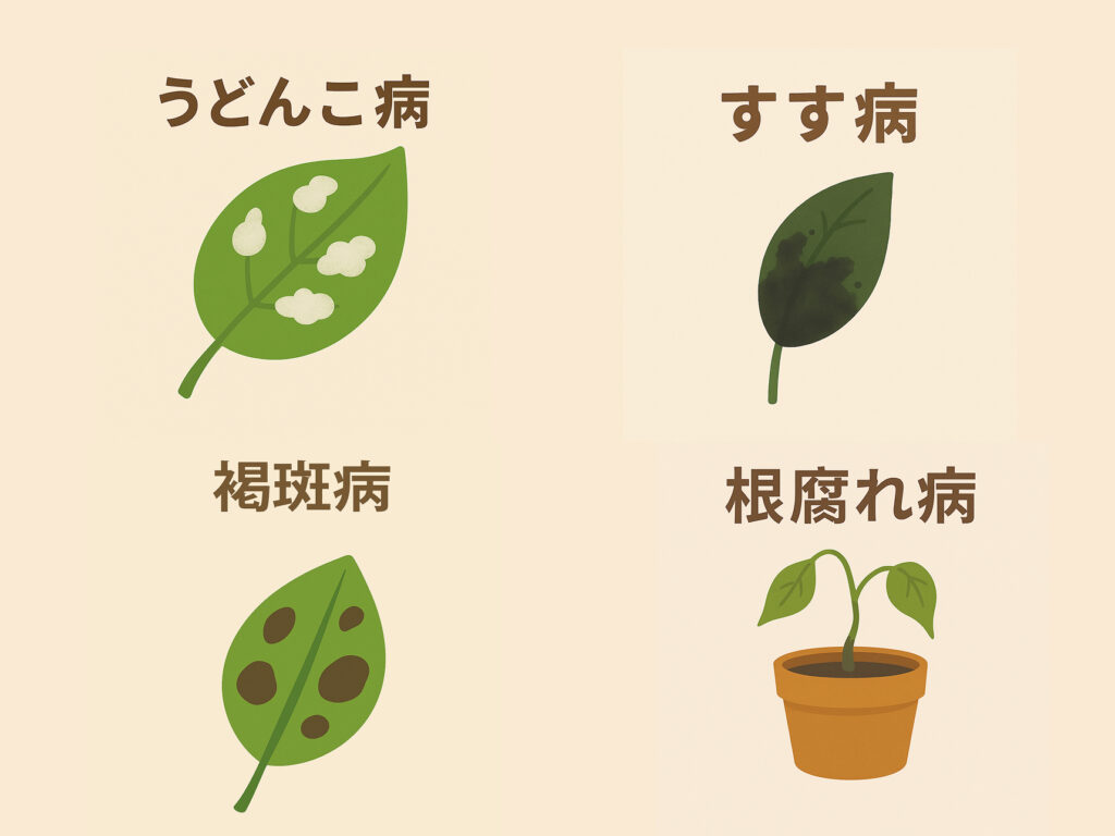 庭木の病気 うどんこ病 すすびょう褐斑病 根腐れ病