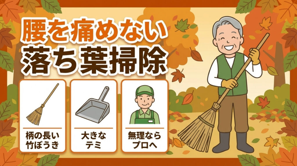 腰を痛めない落ち葉掃除