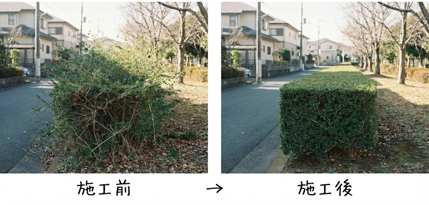 生垣剪定のBefore/After