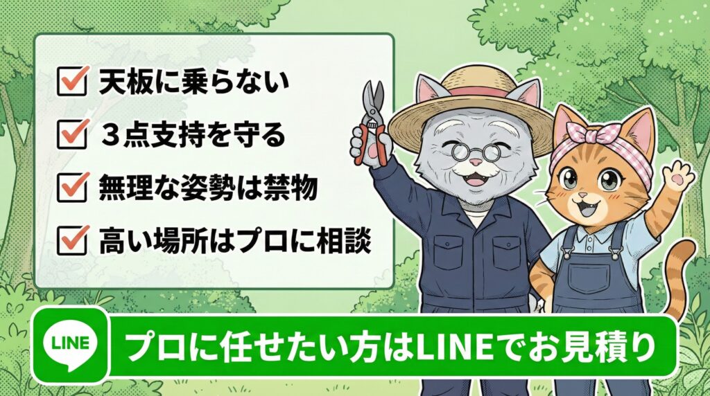 年末の庭仕事まとめ:脚立の転落事故に注意、高枝切りバサミの活用、プロへの依頼