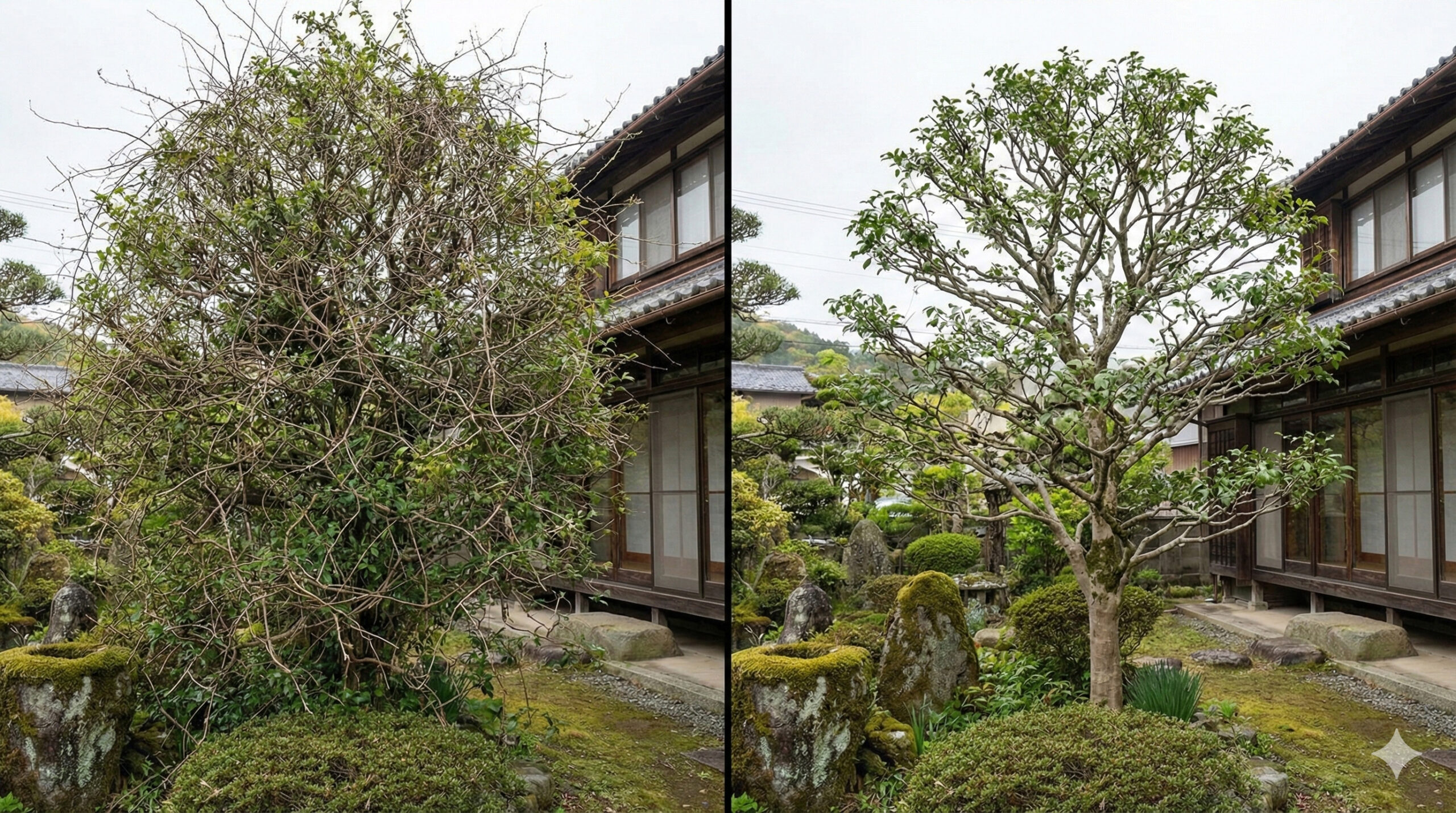 早春の庭で剪定道具を持つシニアのイメージ
