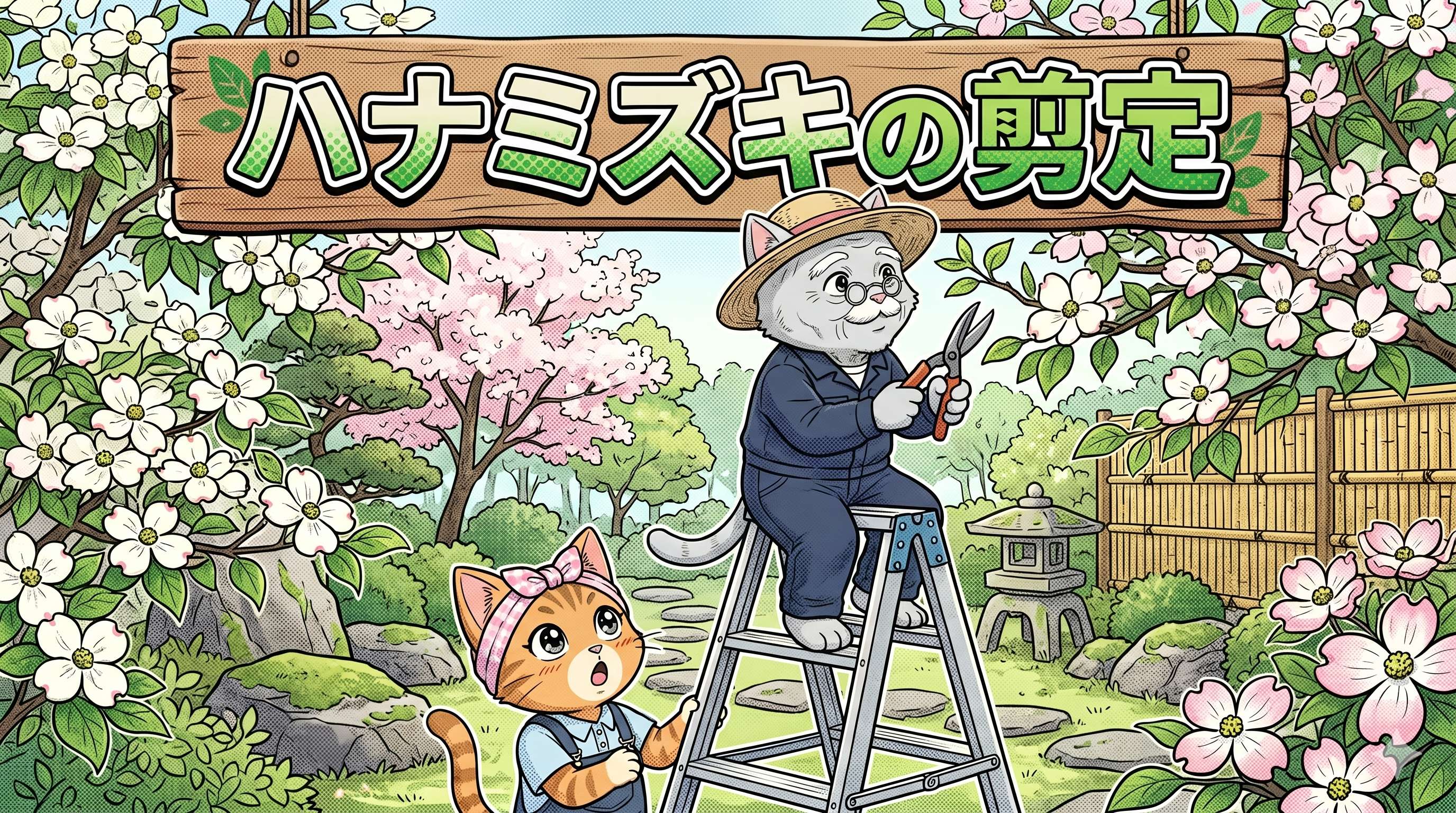 4コマ漫画:ハナミズキの剪定