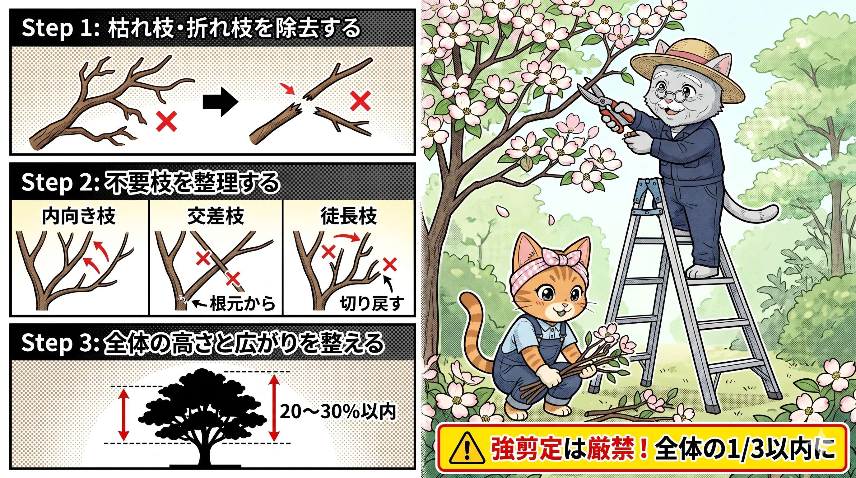 ハナミズキの剪定3ステップ:枯れ枝除去・不要枝整理・高さ調整