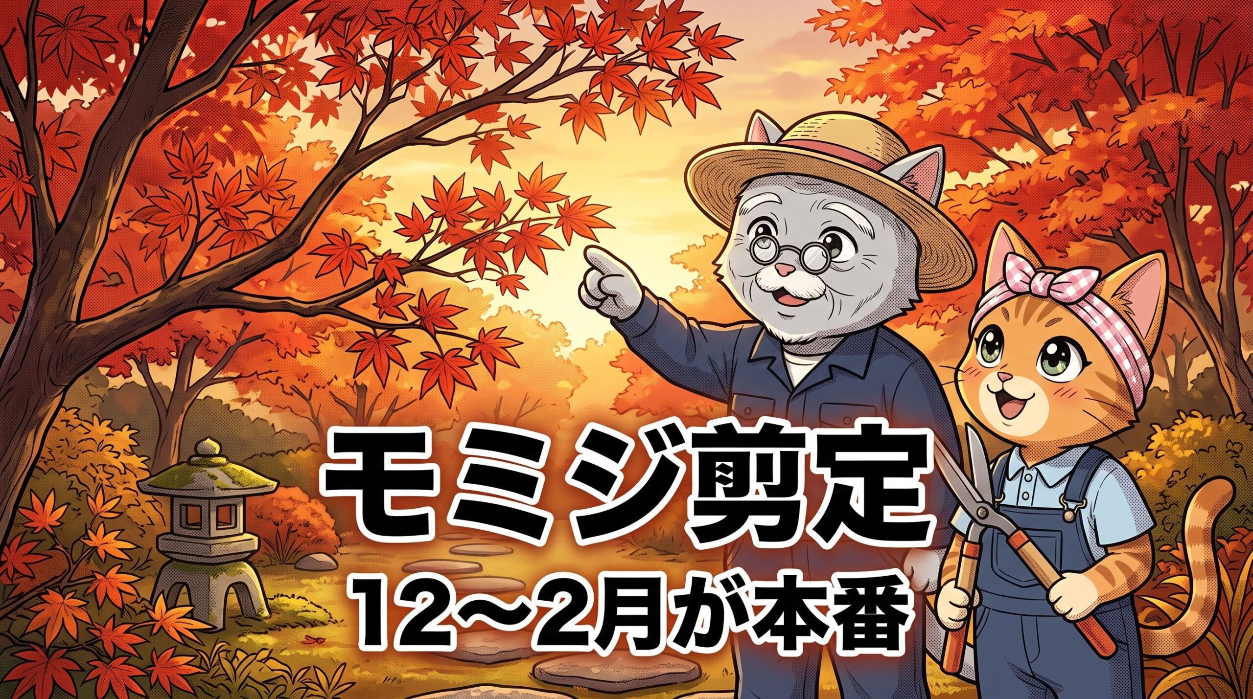 紅葉したモミジの剪定時期を松之助と松葉が解説する庭