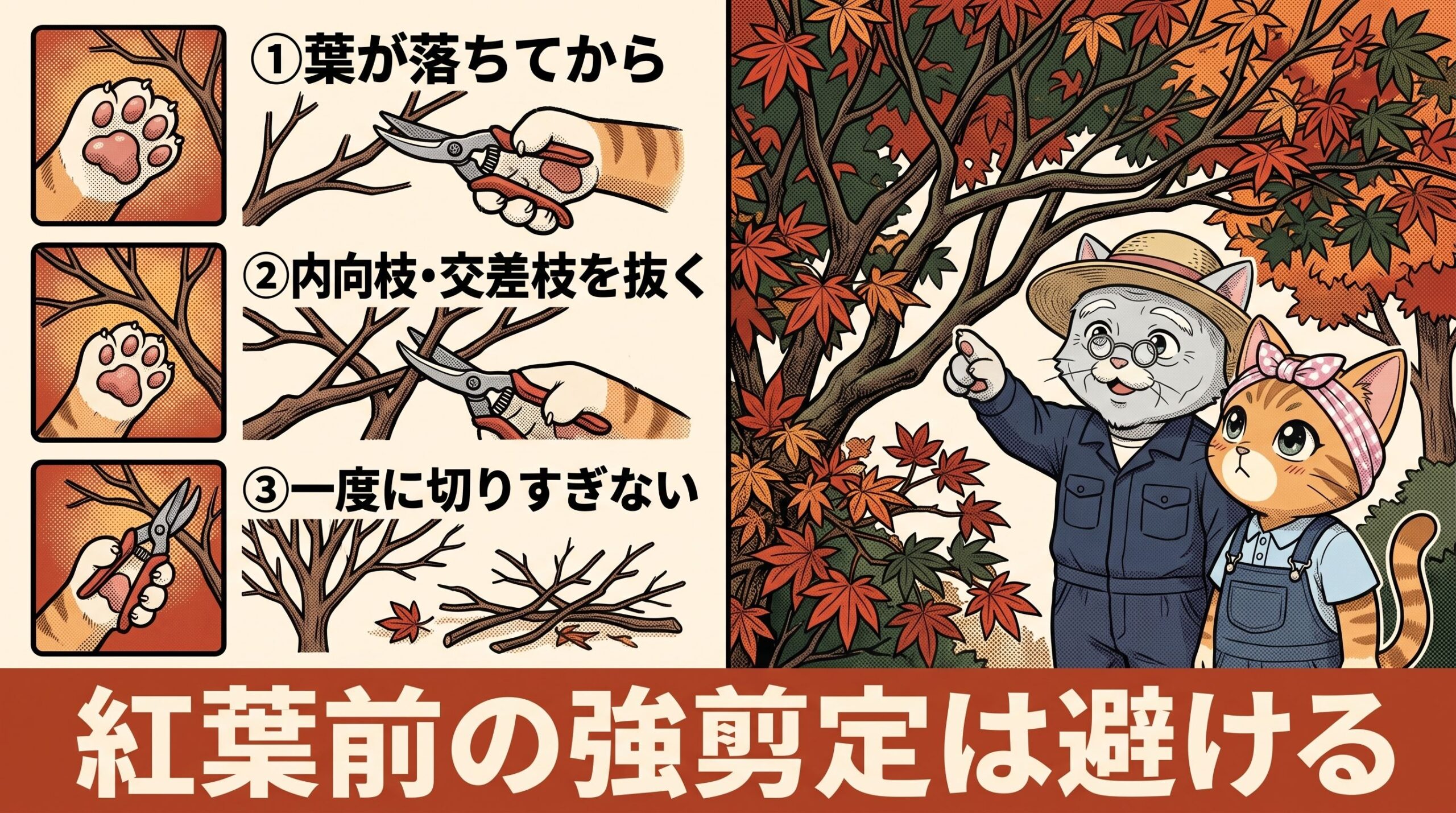 モミジの剪定で切る枝・残す枝・切りすぎ注意の3ポイント図解