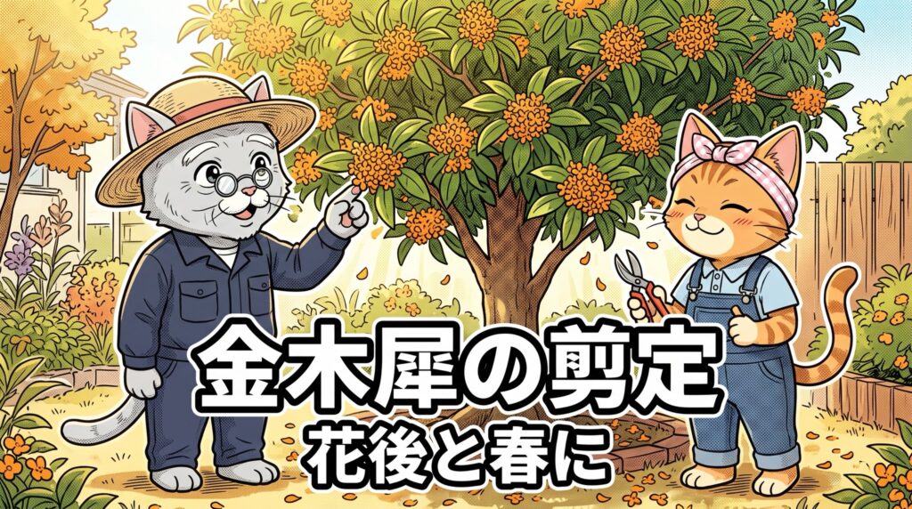 キンモクセイの剪定時期を松之助と松葉が解説する秋の庭