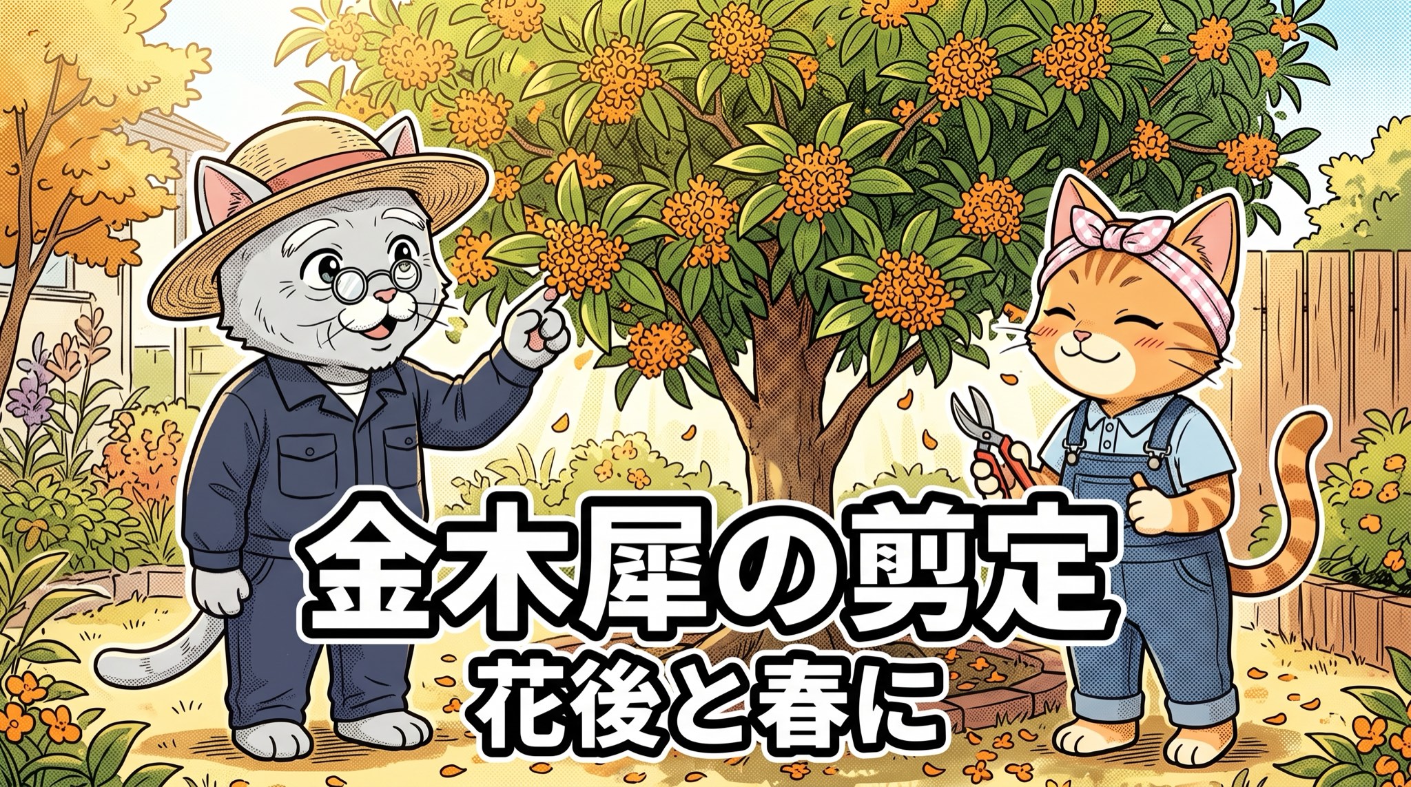 キンモクセイの剪定時期を松之助と松葉が解説する秋の庭